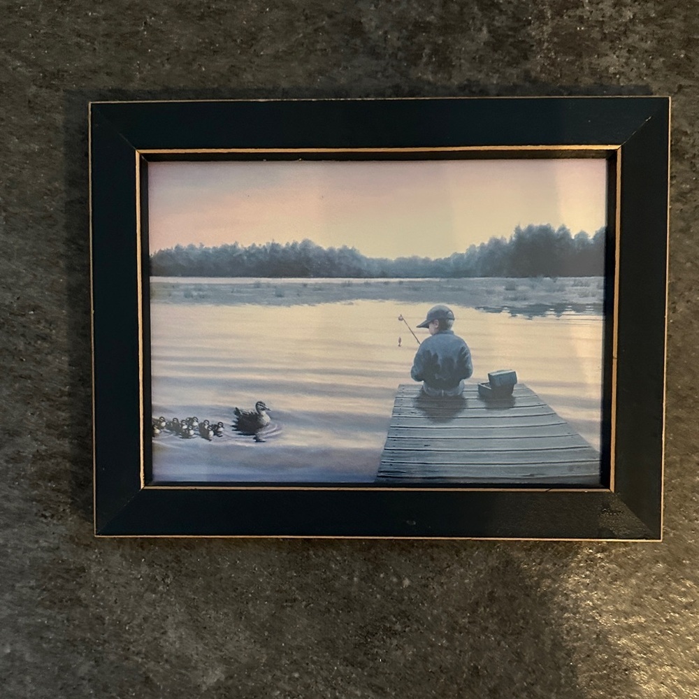 ROBERT DUNCAN  Framed Lake Fishing Art 5x7 EUC